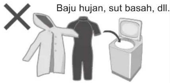 Baju hujan, sut basah, dll.