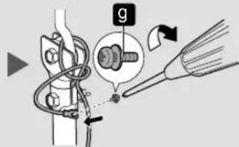 Technical diagram showing mechanical assembly with labeled component 'g' and directional arrows indicating motion or assembly.