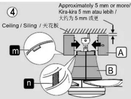 ④ Ceiling / Siling / 天花板 Approximately 5 mm or more/ Kira-kira 5 mm atau lebih / 大约为 5 mm 或更 m A B n