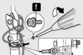 Technical diagram showing mechanical assembly with labeled component 'f' and close-up detail view