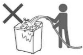 Diagram showing a person using a power plug to lift a container with a 'X' symbol, indicating discharge or discharge process.