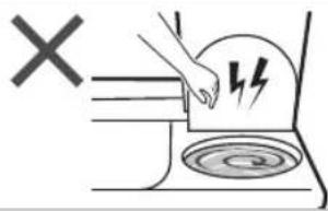 Diagram showing a hand pressing down on a surface with a lightning bolt symbol, marked with an 'X' symbol.