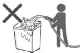 Safety warning symbol showing a person using a power plug to remove debris from a container, with a 'X' indicating no loss.