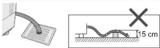 Diagram showing a cable being inserted into a pad and then to a wavy surface with a 15 cm mark, indicating a defect or damage condition.