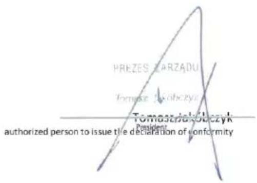 PREZES ZARZADU Tomasz-Jakobczyk Tomasz-Jakobczyk President: authorized person to issue the declaration of conformity
