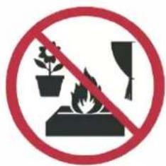 Prohibition sign with pictograms of a pot, fire, and dish against a red circle