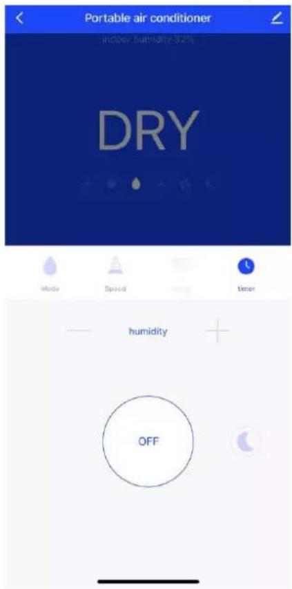 Portable air conditioner indoor humidity 32% DRY Mode Speed timer humidity OFF