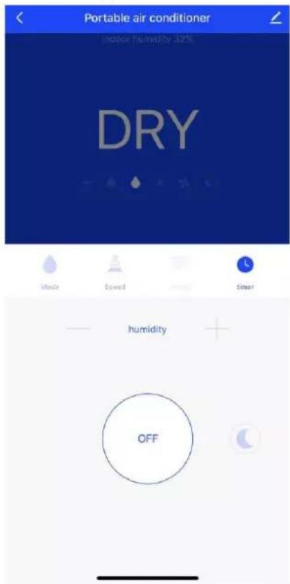 Portable air conditioner indoor humidity 32% DRY Mode Speed Timer humidity OFF