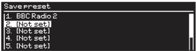 Save Preset 1. BBC Radio 2 2. [Not set] 3. [Not set] 4. [Not set] 5. [Not set]