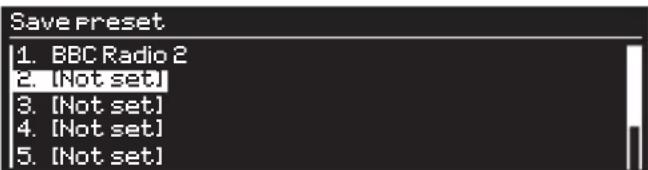 Save Preset 1. BBC Radio 2 2. [Not set] 3. [Not set] 4. [Not set] 5. [Not set]