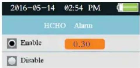 2016-05-14 02:54 PM HCHO Alarm Enable 0.30 Disable