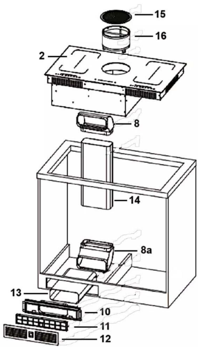 Exploded view diagram of a refrigerator with numbered parts for identification