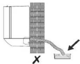 Diagram showing a pipe or pipe passing through a brick wall with an arrow indicating direction, marked with an 'X' and a downward arrow.