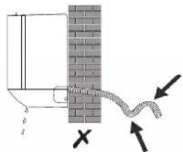 Diagram showing a pipe or cable being inserted into a brick wall, with directional arrows indicating flow direction.