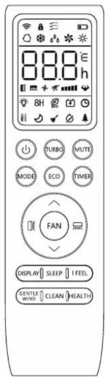 8:00 8:00 h 8H TURBO MUTE MODE ECO TIMER FAN DISPLAY SLEEP I FEEL GENTLE CLEAN HEALTH WIND