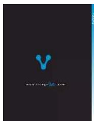 Blue logo with stylized 'V' and Chinese text below, likely a software or application interface