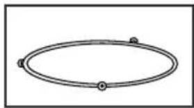 Simple line drawing of an elliptical orbit with two marked points (no text or symbols)