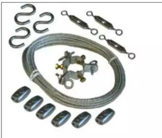 Collection of automotive suspension components including hoses, clips, and car parts (no text or symbols visible)