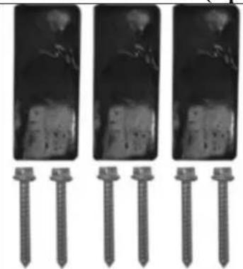 Three identical black-and-white photos of screw fasteners arranged in two rows, each with a separate pair of pins (no text or symbols visible)
