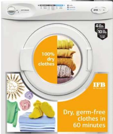 IFB 4 THY 10 THY 100% dry clothes IFB Dry, germ-free clothes in 60 minutes