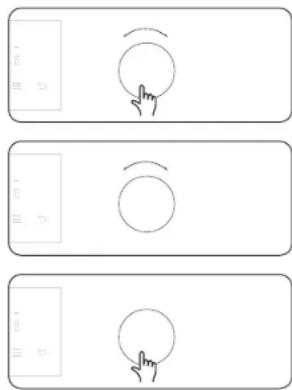 Three identical rectangular panels showing a hand cursor clicking a circle with an arrow, no text or symbols present.