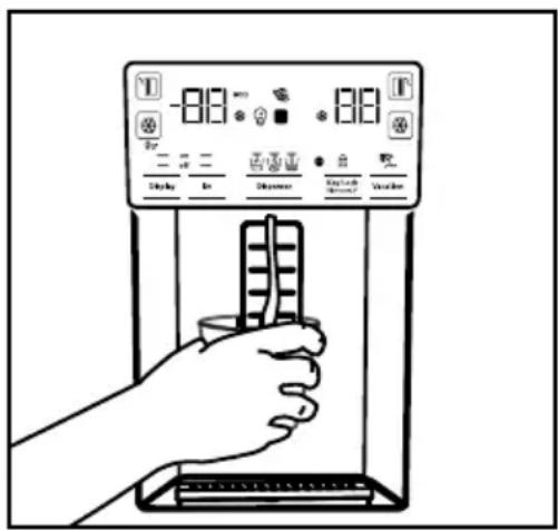Diagram of a hand holding a digital timer with control buttons labeled in English and Chinese, showing time display and battery arrangement.