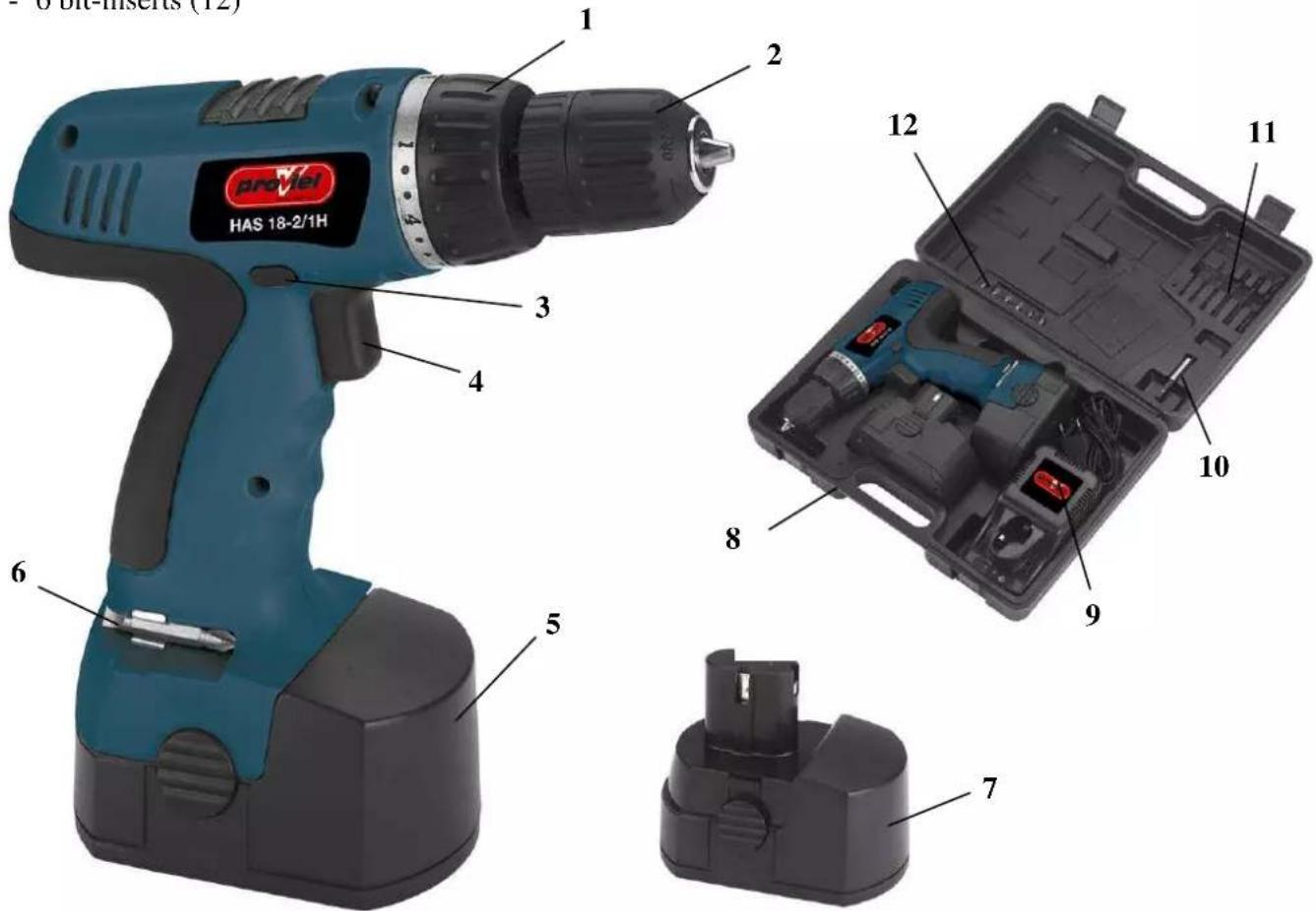 0 bit inserts (12) proVel HAS 18-2/1H 1 2 3 4 5 6 7 8 9 10 11 12