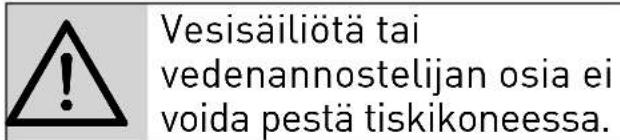 Vesisäiliötä tai vedenannostelijan osia ei voida pestä tiskikoneessa.