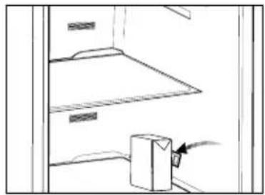 Simple line drawing of a cabinet with an arrow pointing to the front panel (no text or symbols)