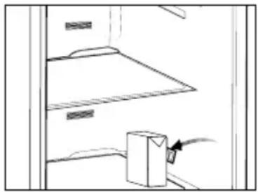 Simple line drawing of a cabinet or storage unit with an arrow pointing to the cabinet (no text or symbols)