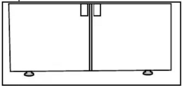 Simple line drawing of a two-panel cabinet or enclosure with mounting feet (no text or symbols)