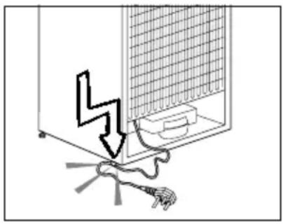 Diagram showing a lightning bolt striking down on a wall-mounted device, with a cable and switch nearby (no text or symbols)