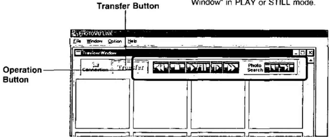 Transfer Button Window in PLAY or STILL mode. File Window Option Help Preview Window Connection Transfer Photo Search Operation Button