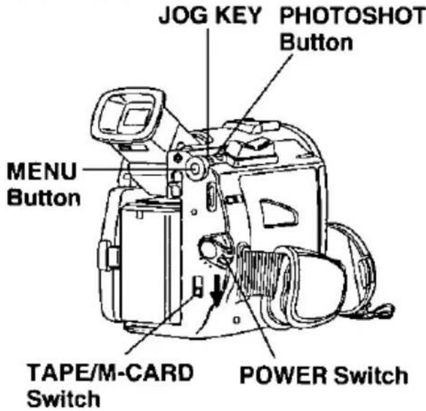 JOG KEY PHOTOSHOT Button MENU Button TAPE/M-CARD Switch POWER Switch