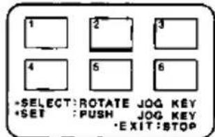 1 2 3 4 5 6 *SELECT:ROTATE JOG KEY *SET :PUSH JOG KEY -EXIT:STOP