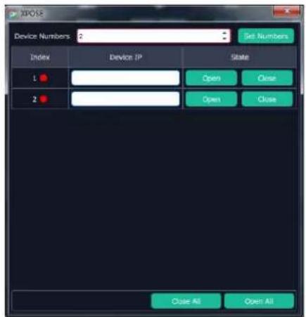 XPOS Device Numbers 2 Set Numbers Index Device IP State 1 2 Open Close Open Close Close All Open All