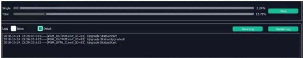Single 2.24% Total 12.78% Stop Log Basic Detail Save Log Delete Log 2018-10-24 13:28:45:633----(PGM_OUTPUT.xsvf_ID=83) Upgrade StatusStart 2018-10-24 13:29:25:632----(PGM_OUTPUT.xsvf_ID=83) Upgrade StatusUpgraded? 2018-10-24 13:29:25:632----(PGM_SPTG_C.xsvf_ID=82) Upgrade StatusStart