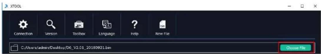 XTOOL Connection Version Toolbox Language Help New File C:/Users/admin/Desktop/D6_V2.01_20180921.bin Choose File
