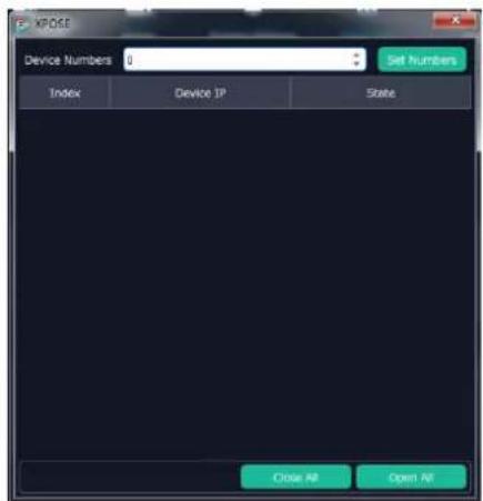 XPOSE Device Numbers 0 Set Numbers Index Device IP State Close All Open All