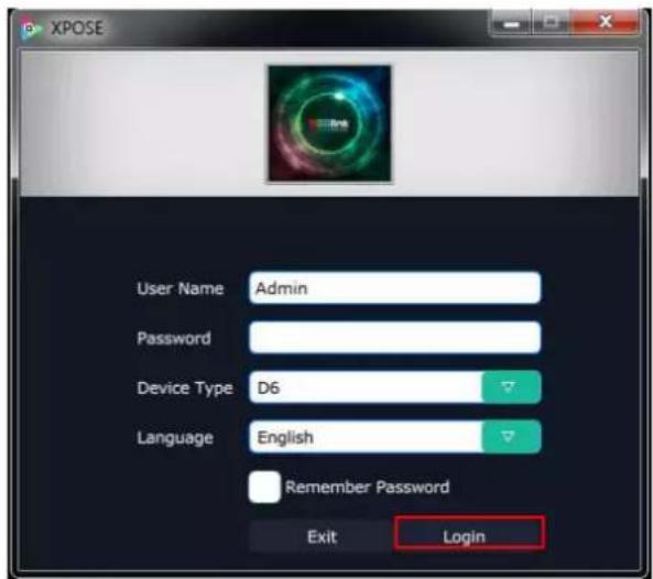 XPOSE User Name Admin Password Device Type D6 Language English Remember Password Exit Login
