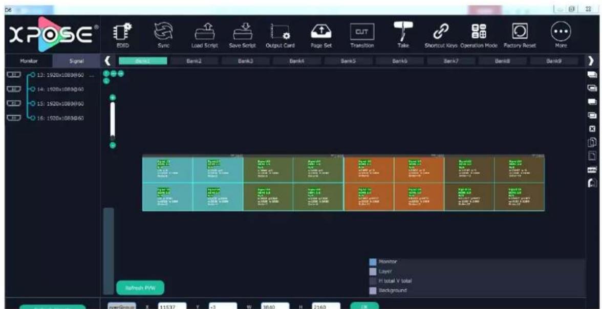 XPOSE® EMD Sync Load Script Save Script Output Card Page Set Transition Take Shortcut Keys Operation Mode Factory Reset More Monitor Signal Bank1 Bank2 Bank3 Bank4 Bank5 Bank6 Bank7 Bank8 Bank9 13: 1920x1080@60 14: 1920x1080@60 15: 1920x1080@60 16: 1920x1080@60 13.1 1920x1080@60 13.2 1920x1080@60 13.3 1920x1080@60 13.4 1920x1080@60 13.5 1920x1080@60 13.6 1920x1080@60 13.7 1920x1080@60 13.8 1920x1080@60 13.9 1920x1080@60 14.0 1920x1080@60 14.1 1920x1080@60 14.2 1920x1080@60 14.3 1920x1080@60 14.4 1920x1080@60 14.5 1920x1080@60 14.6 1920x1080@60 14.7 1920x1080@60 14.8 1920x1080@60 14.9 1920x1080@60 15.0 1920x1080@60 15.1 1920x1080@60 15.2 1920x1080@60 15.3 1920x1080@60 15.4 1920x1080@60 15.5 1920x1080@60 15.6 1920x1080@60 15.7 1920x1080@60 15.8 1920x1080@60 15.9 1920x1080@60 16.0 1920x1080@60 16.1 1920x1080@60 16.2 1920x1080@60 16.3 1920x1080@60 16.4 1920x1080@60 16.5 1920x1080@60 16.6 1920x1080@60 16.7 1920x1080@60 16.8 1920x1080@60 16.9 1920x1080@60 17.0 1920x1080@60 17.1 1920x1080@60 17.2 1920x1080@60 17.3 1920x1080@60 17.4 1920x1080@60 17.5 1920x1080@60 17.6 1920x1080@60 17.7 1920x1080@60 17.8 1920x1080@60 17.9 1920x1080@60 18.0 1920x1080@60 Rafresh FVW Monitor Layer H total V total Background