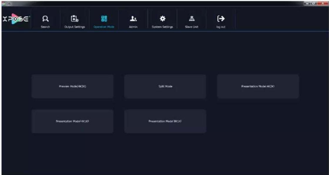 XPOSE Search Output Settings Operation Mode Admin System Settings Slave Unit log out Preview Model(802K) Split Mode Presentation Model 403K Presentation Model 403K Presentation Model 801K