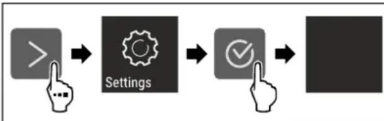 graph LR A[">"] --> B["Settings"] B --> C["✓"] C --> D["End"]