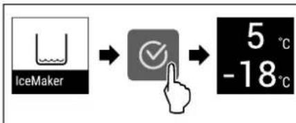 graph LR A["IceMaker"] --> B["✓"] B --> C["5 °C"] B --> D["-18 °C"]