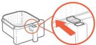 Diagram showing a mechanical component with an inset view highlighting a specific part, annotated with a red arrow.