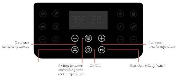 880-800 Decrease time/temperature Switch between controlling time and temperature On/CII Star/FauseKeep Warm Increase time/temperature