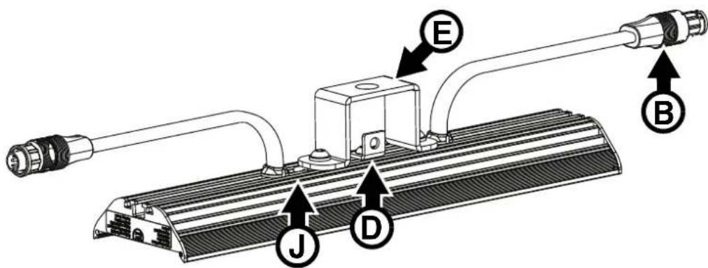 Technical diagram of a heat exchanger or cooling system with labeled components A, B, C, D, E and directional arrows indicating flow or movement.