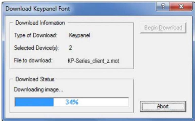 Download Keypanel Font Download Information Type of Download: Keypanel Selected Device(s): 2 File to download: KP-Series_client_z.mot Download Status Downloading image... 34% Begin Download Abort