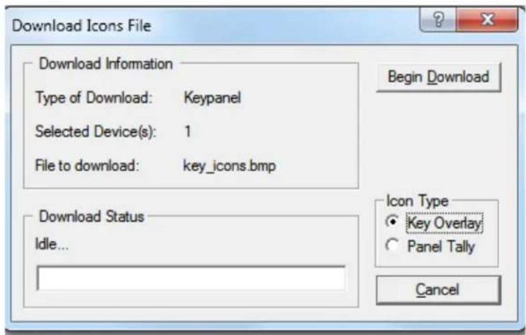 Download Icons File Download Information Type of Download: Keypanel Selected Device(s): 1 File to download: key_icons.bmp Download Status Idle... Begin Download Icon Type Key Overlay Panel Tally Cancel