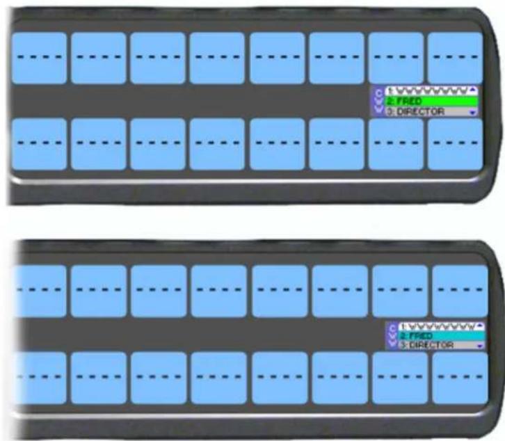 Diagram showing two identical layout panels with blue square blocks and a control panel labeled 'FRED' and 'DIRECTOR'.
